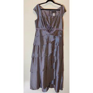 Alex Evenings Formal Midi Dress Tiered Cap Sleeve Lavender Size 14